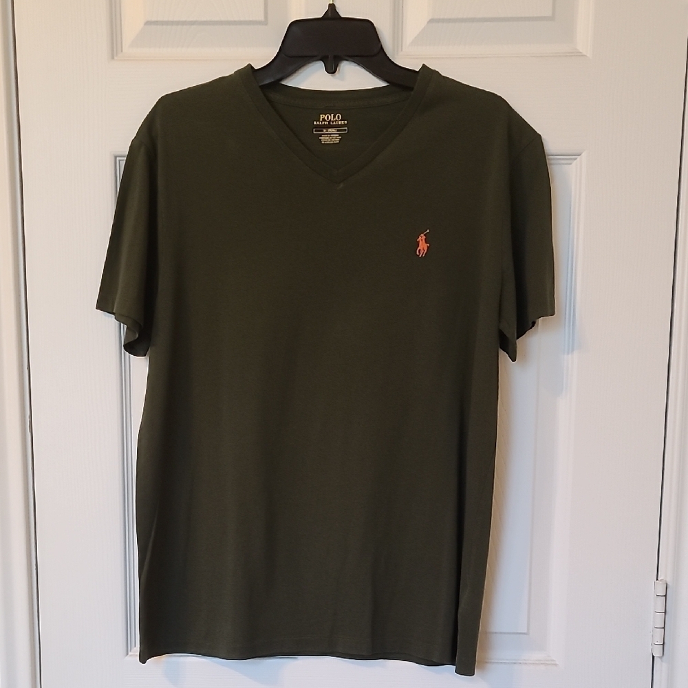 Polo by Ralph Lauren Men's Green V-Neck Shirt